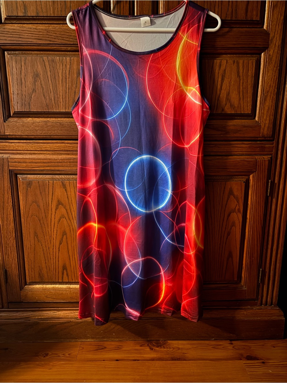 Sleeveless Neon Circle Print Dress - Red & Blue